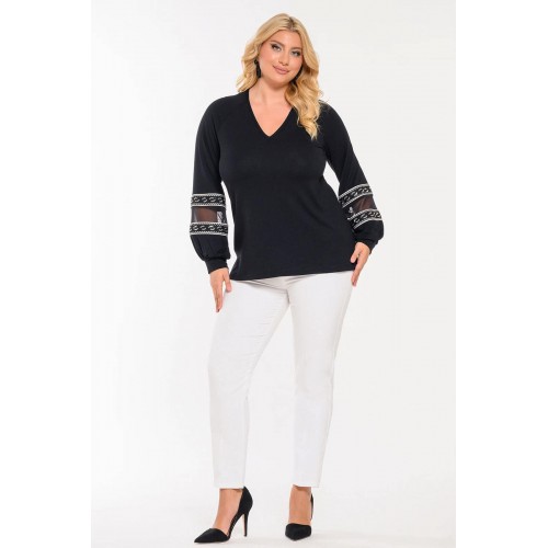 Plus Size Μπλούζα Με Διαφάνεια Μαύρο