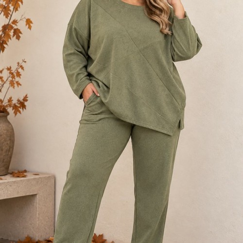 Plus Size Σετ Diagonal Χακί