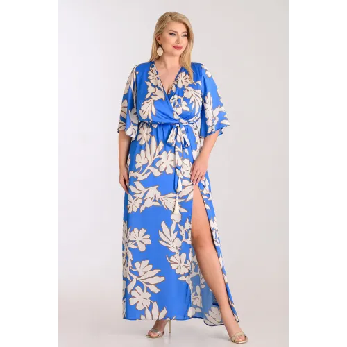 Plus Size Φόρεμα Σατέν Κρουάζε Ρουά Λουλούδια