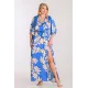 Plus Size Φόρεμα Σατέν Κρουάζε Ρουά Λουλούδια