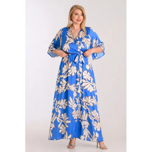 Plus Size Φόρεμα Σατέν Κρουάζε Ρουά Λουλούδια