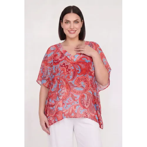 Plus Size Μπλούζα Μουσελίνα Κοραλί Σιέλ