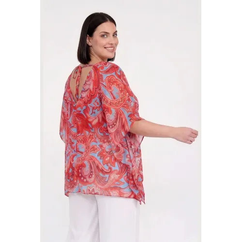 Plus Size Μπλούζα Μουσελίνα Κοραλί Σιέλ
