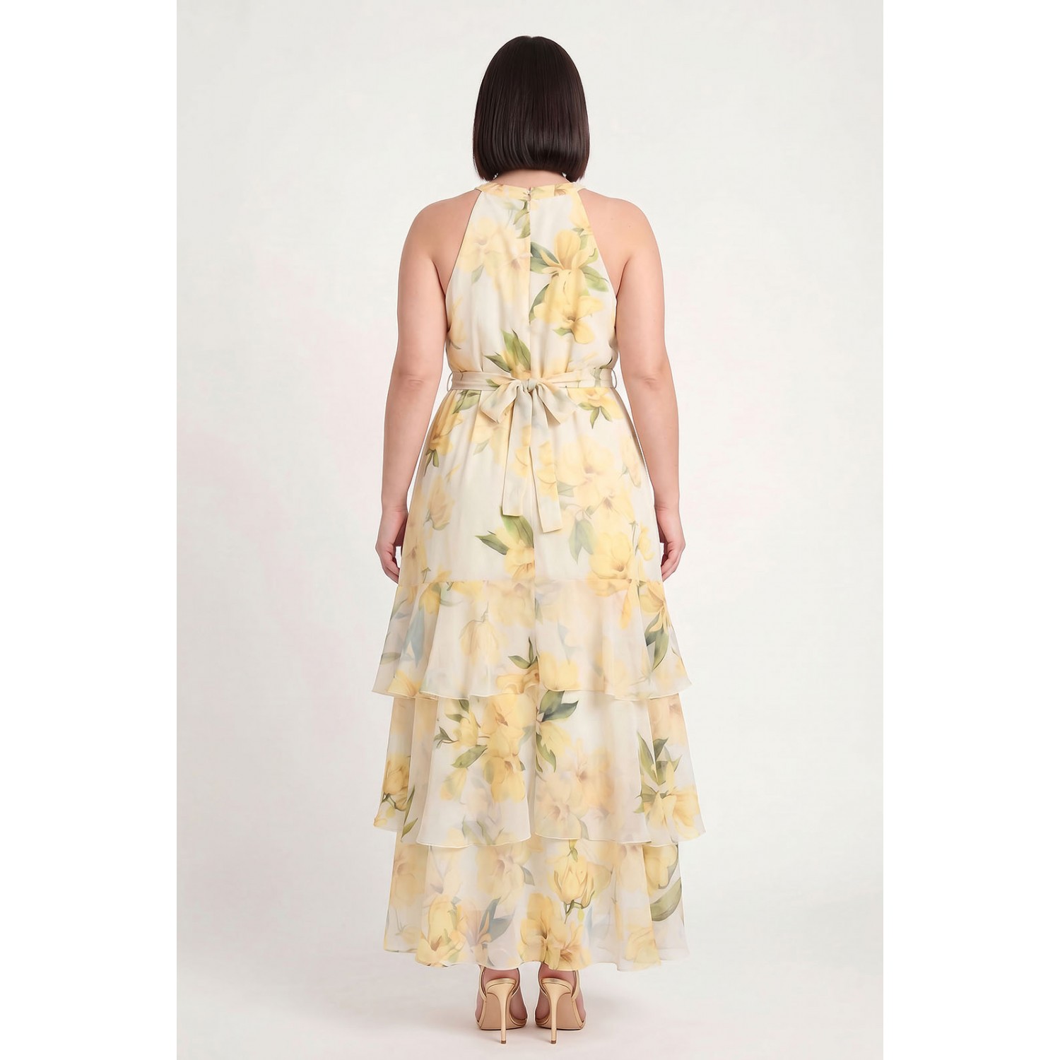 Plus Size Φόρεμα Μουσελίνα Κίτρινο