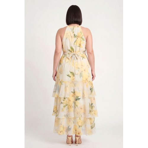 Plus Size Φόρεμα Μουσελίνα Κίτρινο
