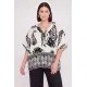 Plus Size Μπλούζα Τύπου Λινό Εκρο΄υ Μαύρο