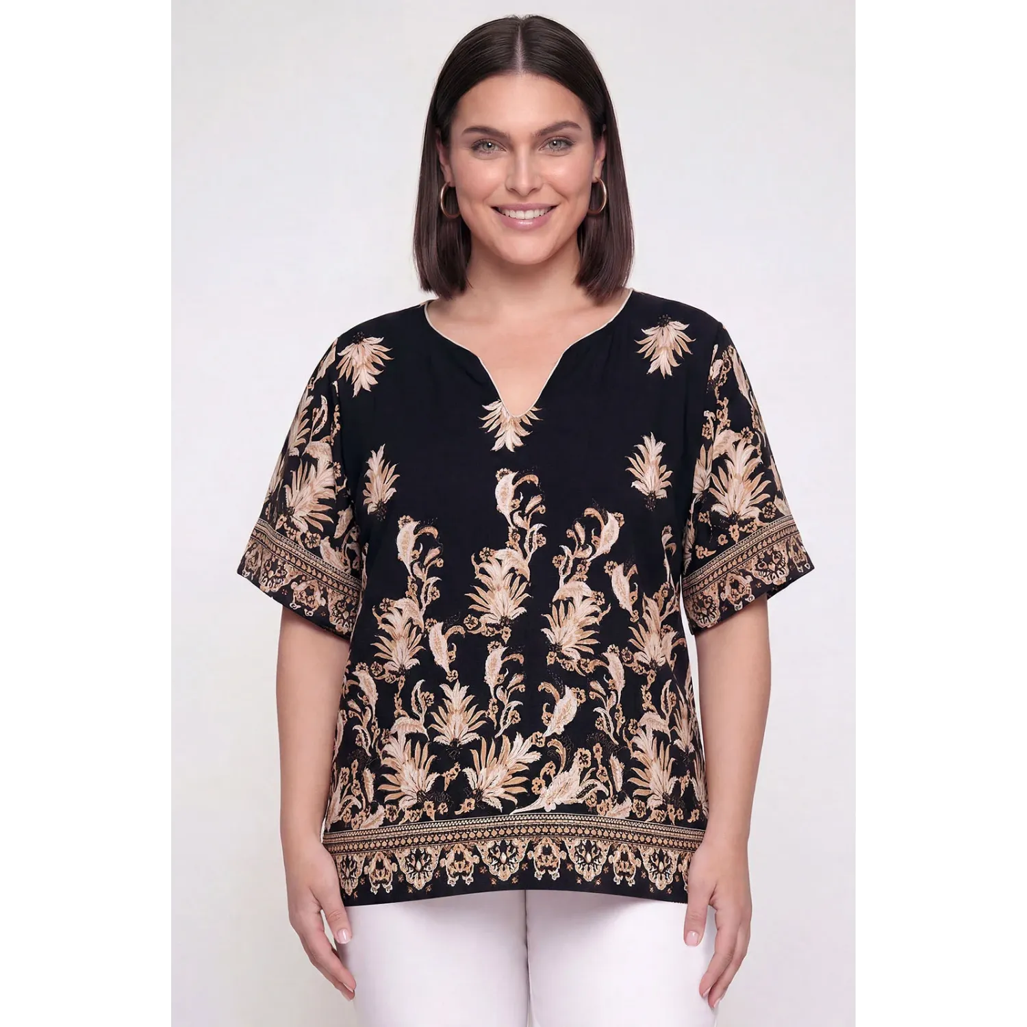 Plus Size Μπλούζα Τύπου Λινό Μαύρο