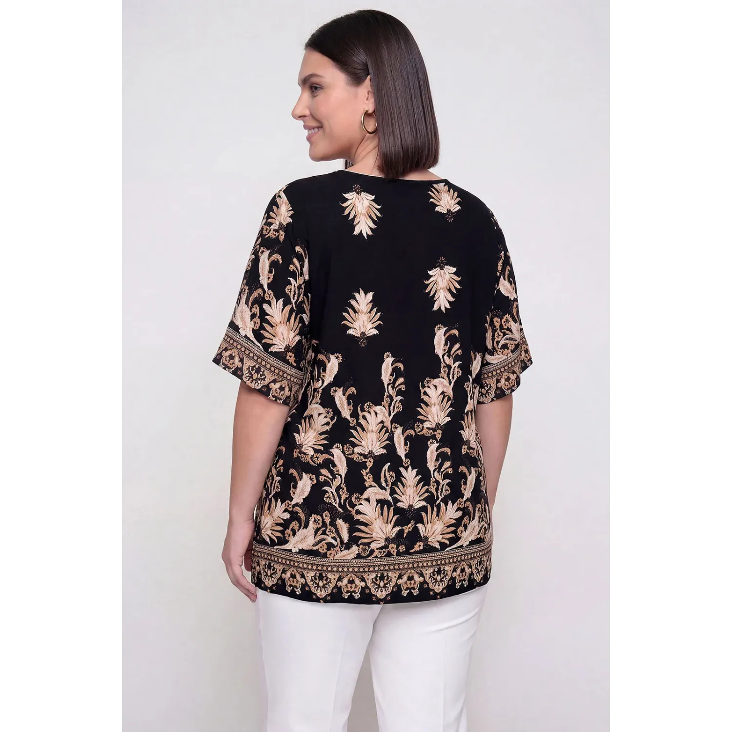 Plus Size Μπλούζα Τύπου Λινό Μαύρο