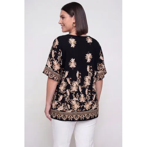 Plus Size Μπλούζα Τύπου Λινό Μαύρο