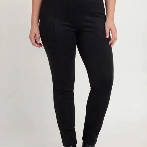 Plus Size Παντελόνι Suede Μαύρο