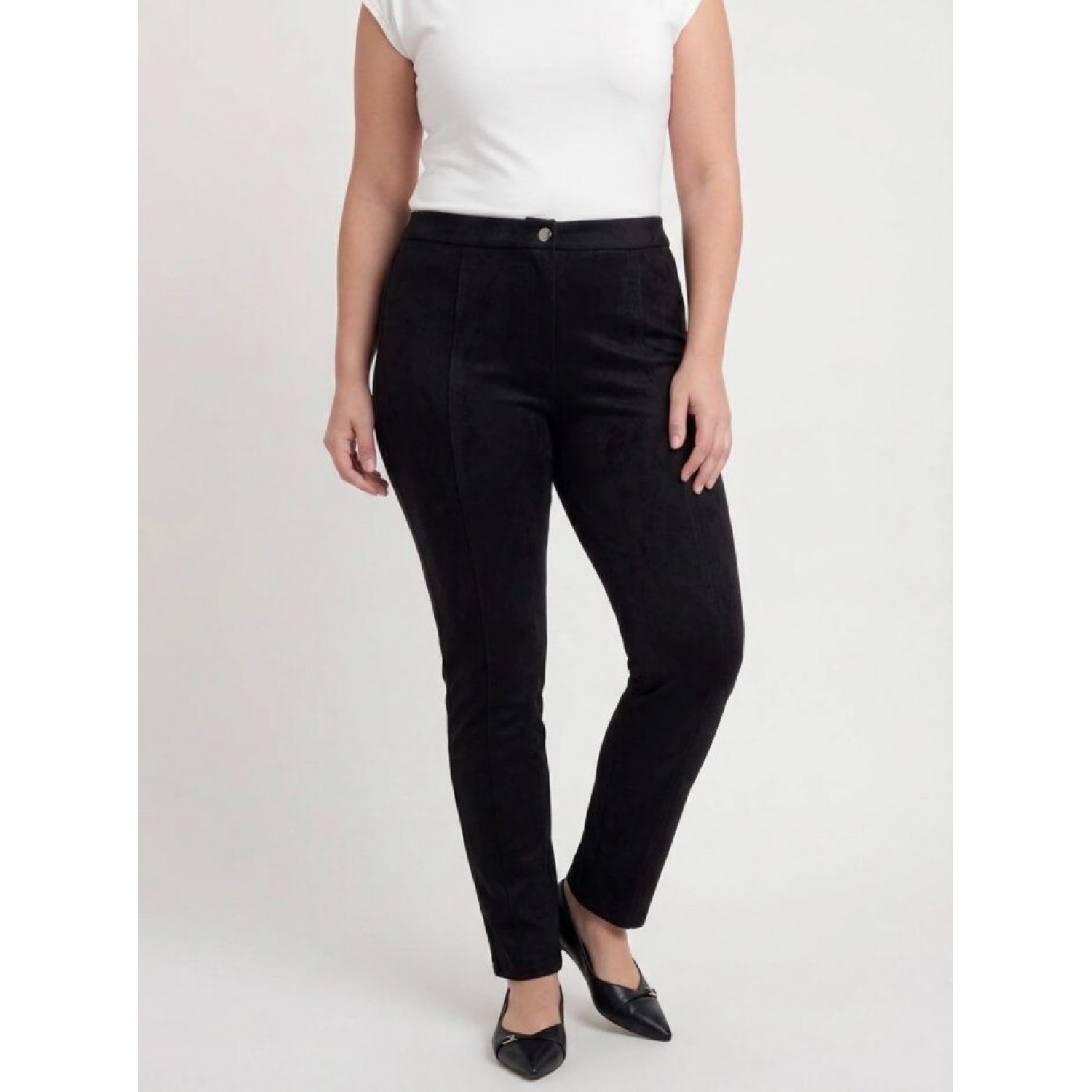 Plus Size Παντελόνι Suede Μαύρο