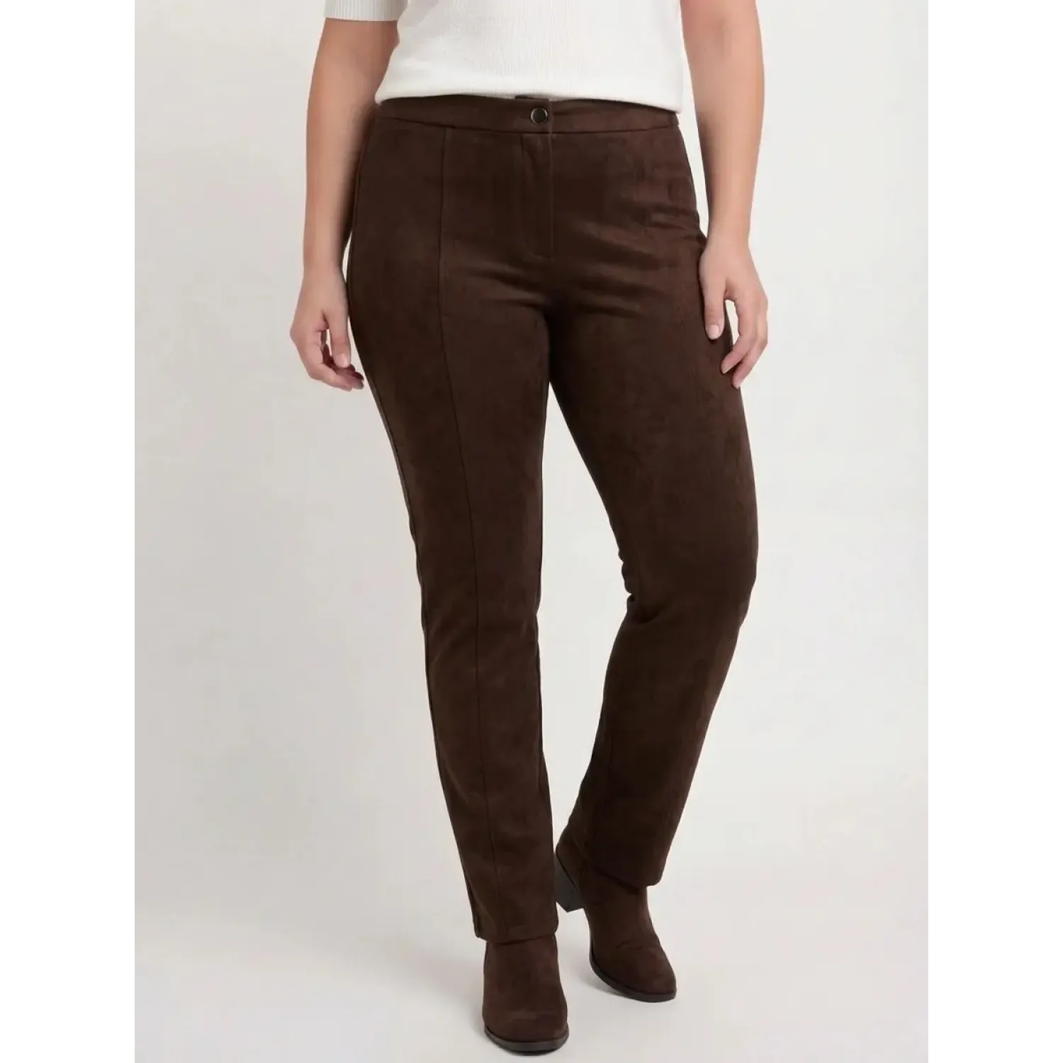 Plus Size Παντελόνι Suede Καφέ