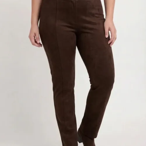 Plus Size Παντελόνι Suede Καφέ