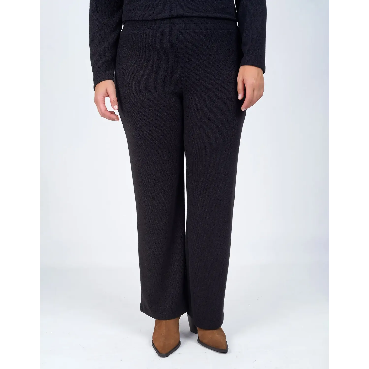 Plus Size Σετ Πλεκτό Rib Μαύρο