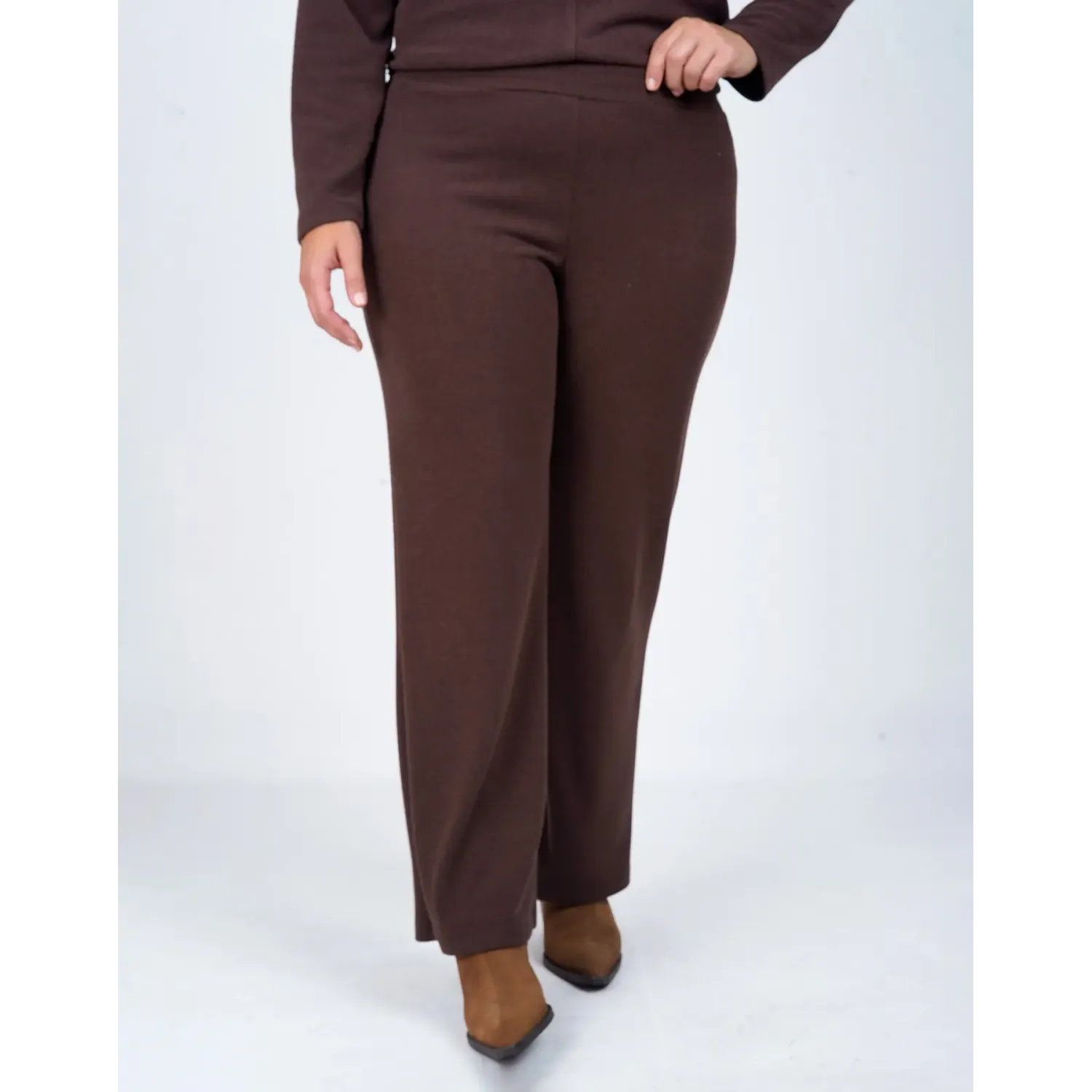 Plus Size Σετ Πλεκτό Rib Καφέ