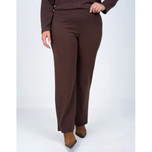 Plus Size Σετ Πλεκτό Rib Καφέ