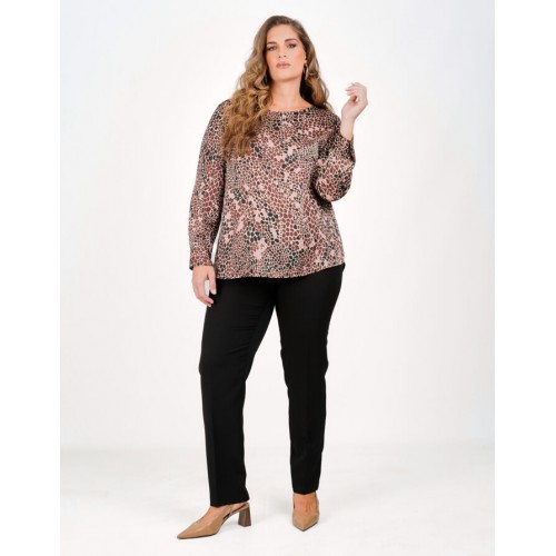 Plus Size Μπλούζα Σατέν Καφέ