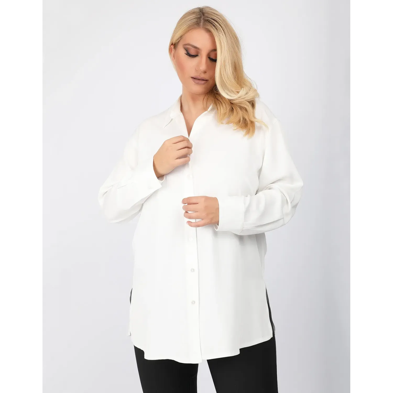Plus Size Πουκάμισο Rayon Λευκό