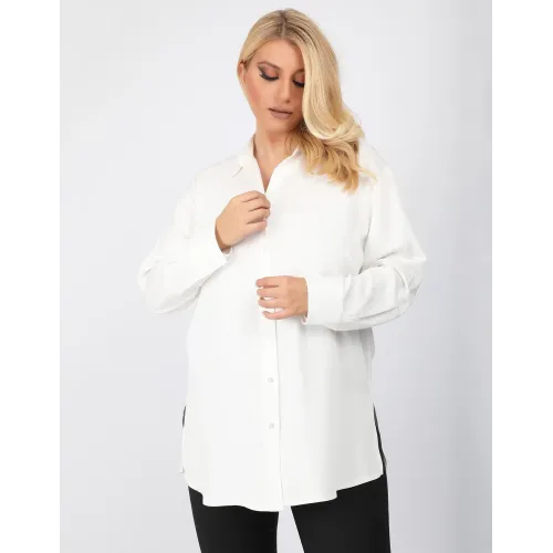 Plus Size Πουκάμισο Rayon Λευκό