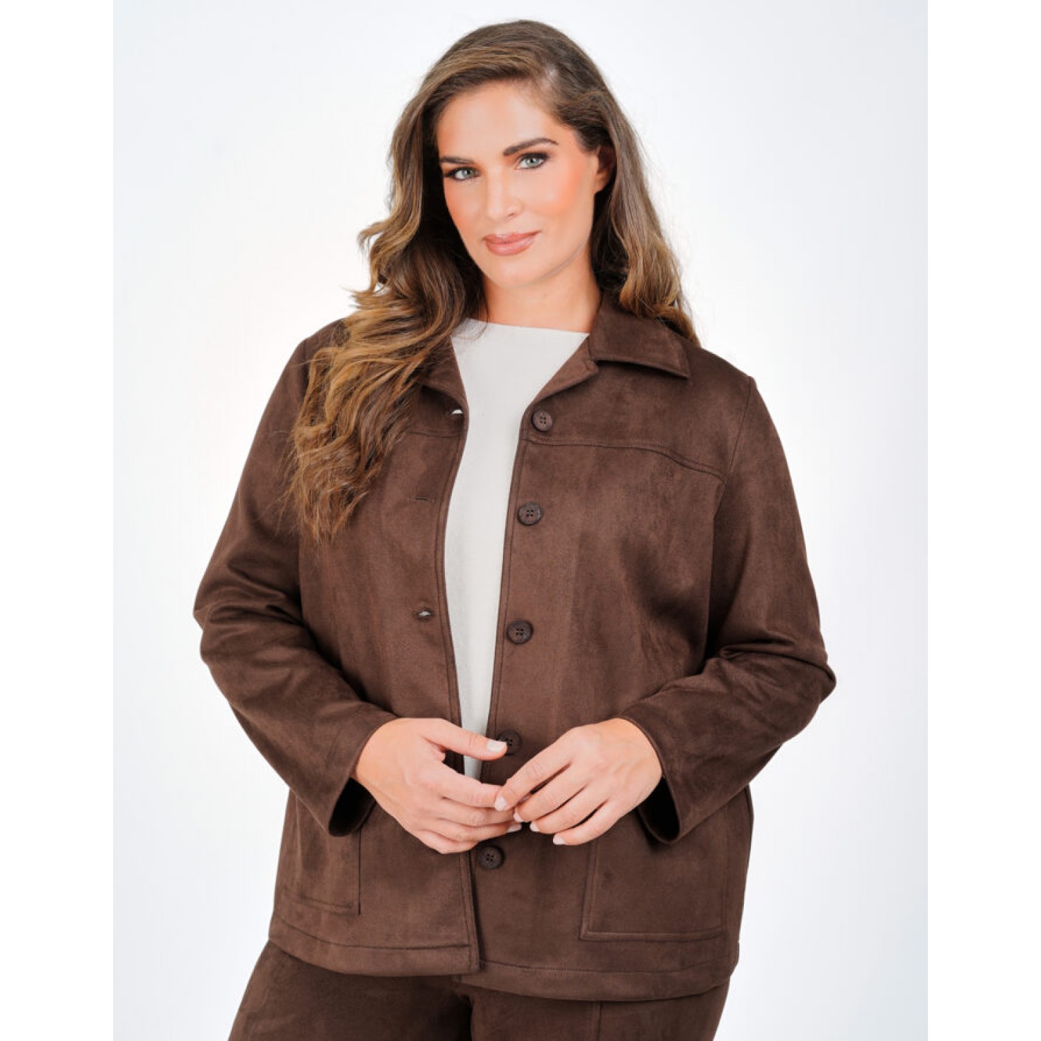 Plus Size Jacket Suede Καφέ