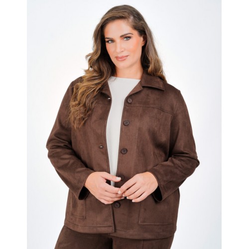 Plus Size Jacket Suede Καφέ