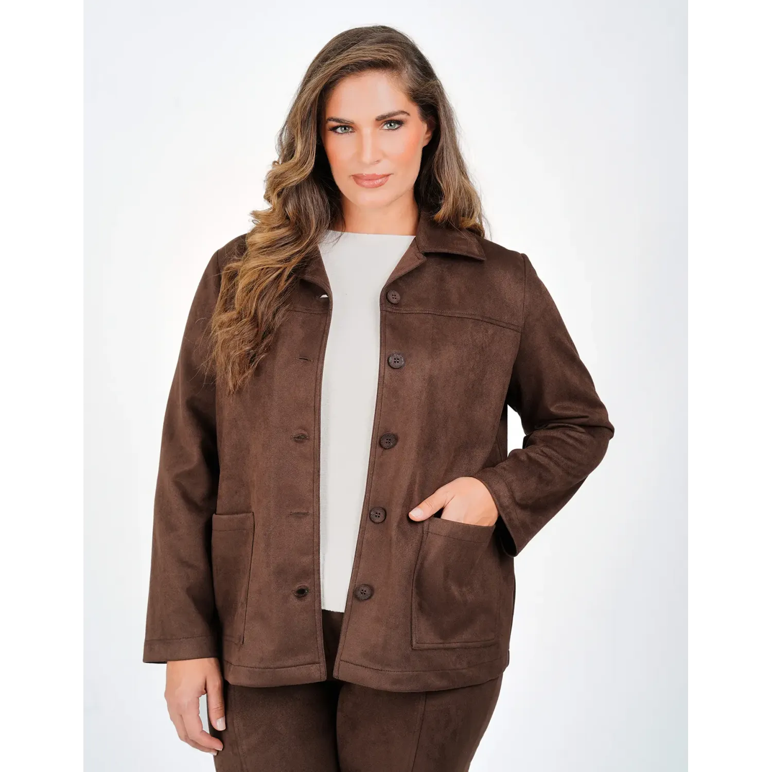 Plus Size Jacket Suede Καφέ