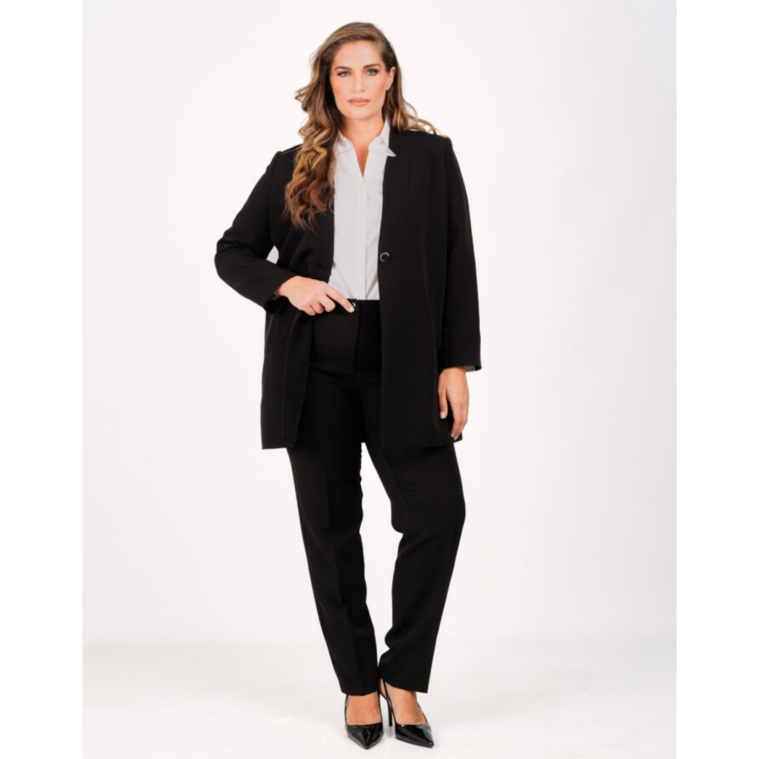 Plus Size Σακάκι Μαντό Μαύρο