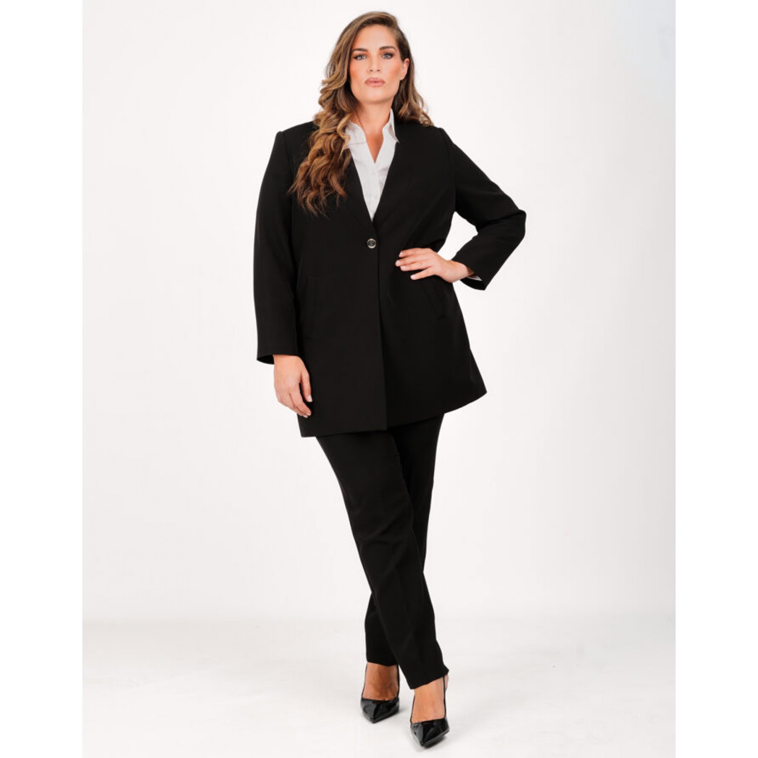 Plus Size Σακάκι Μαντό Μαύρο