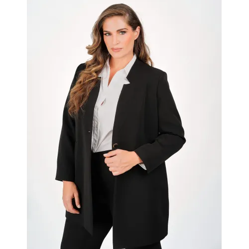 Plus Size Σακάκι Μαντό Μαύρο