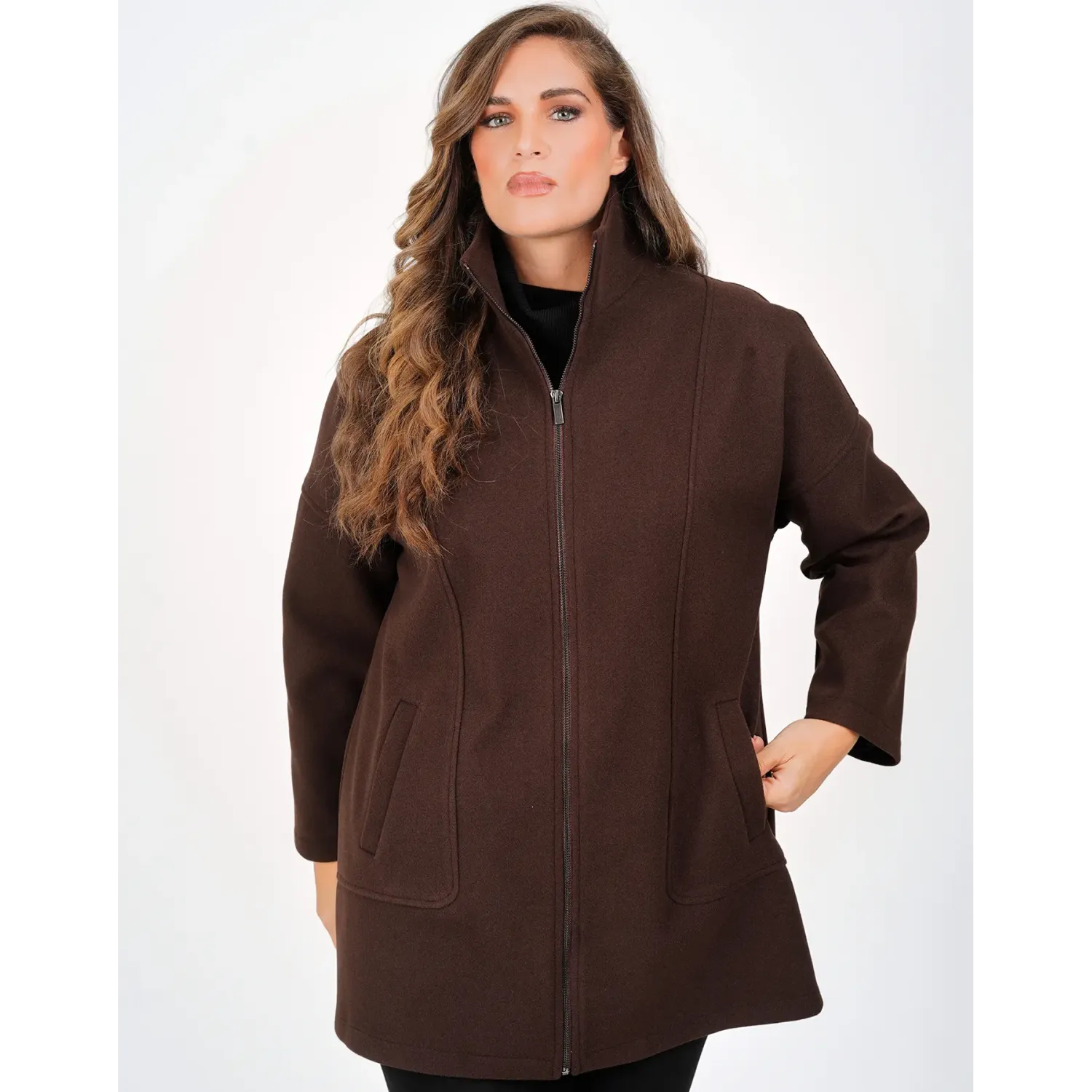 Plus Size Ζακέτα Βελούρ Καφέ