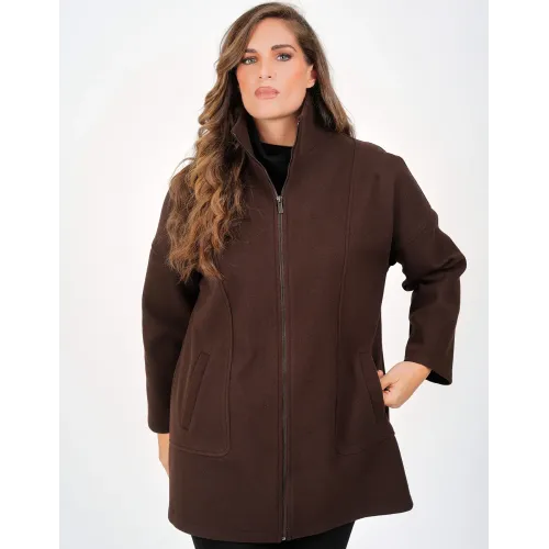Plus Size Ζακέτα Βελούρ Καφέ