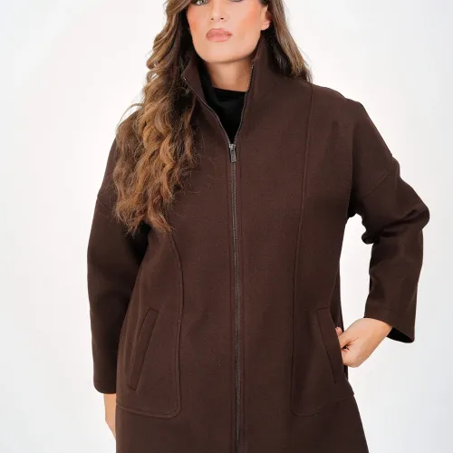 Plus Size Ζακέτα Βελούρ Καφέ