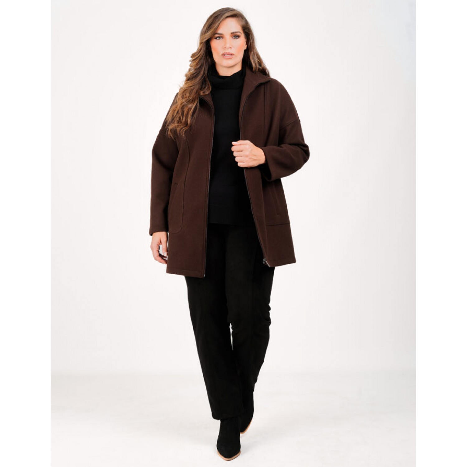 Plus Size Ζακέτα Βελούρ Καφέ