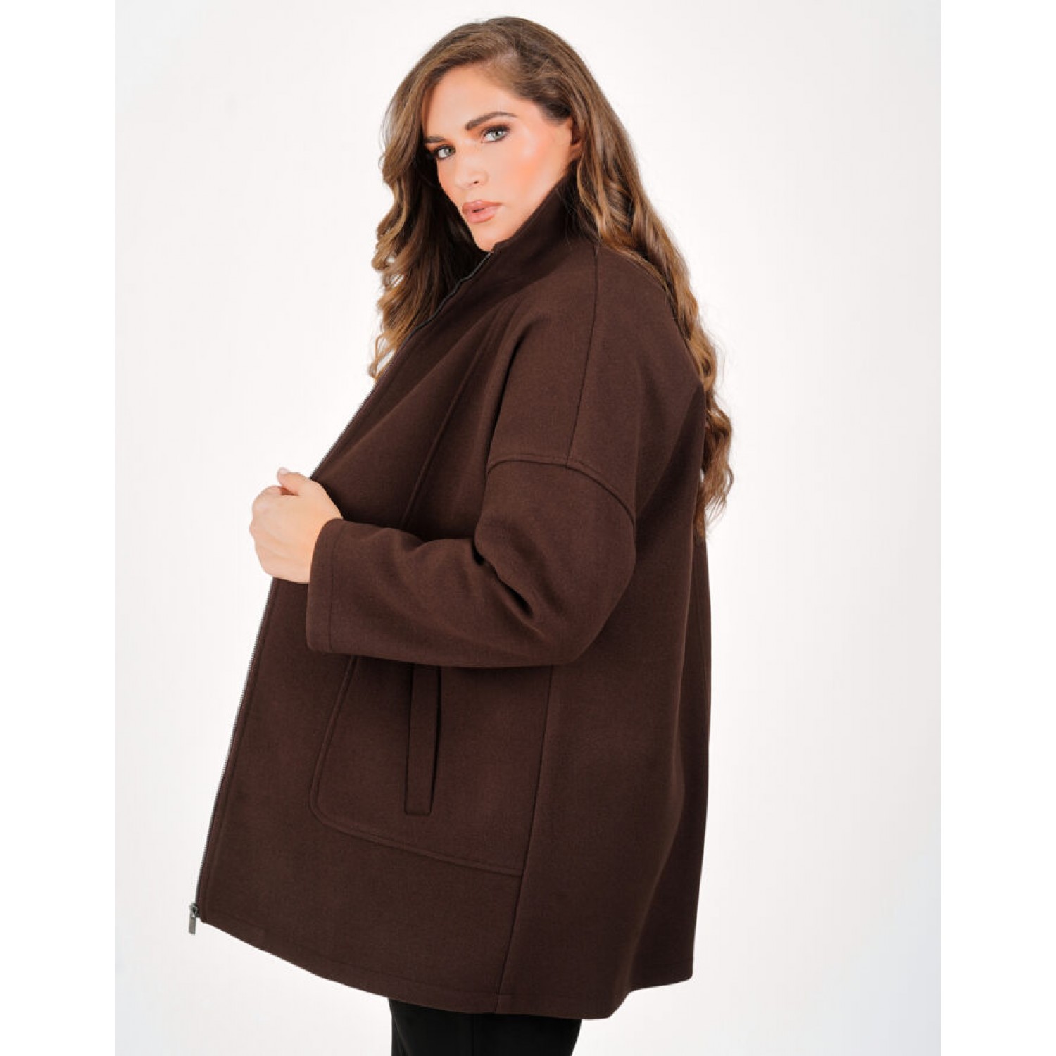 Plus Size Ζακέτα Βελούρ Καφέ