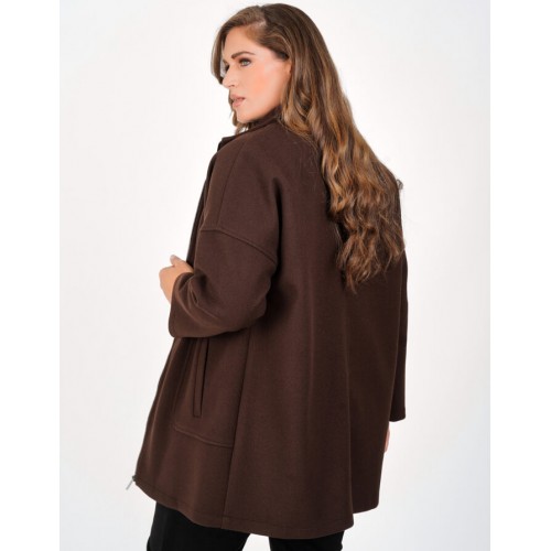 Plus Size Ζακέτα Βελούρ Καφέ