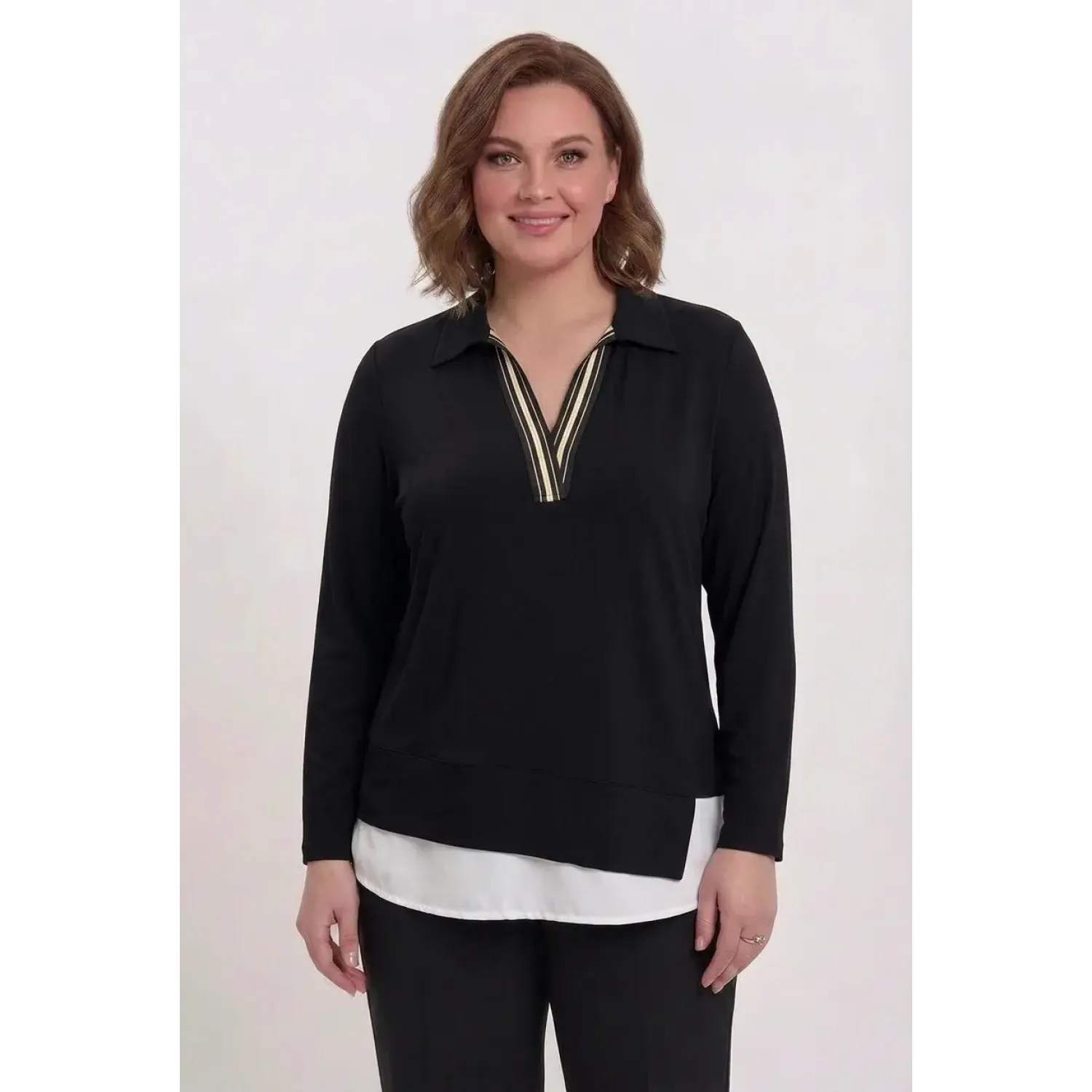 Plus Size Μπλούζα Πουκάμισο Μαύρο