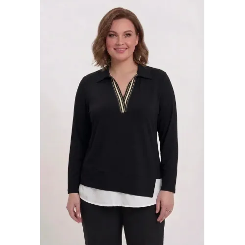 Plus Size Μπλούζα Πουκάμισο Μαύρο