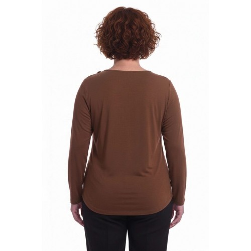 Plus Size Μπλούζα Με Suede Καφέ