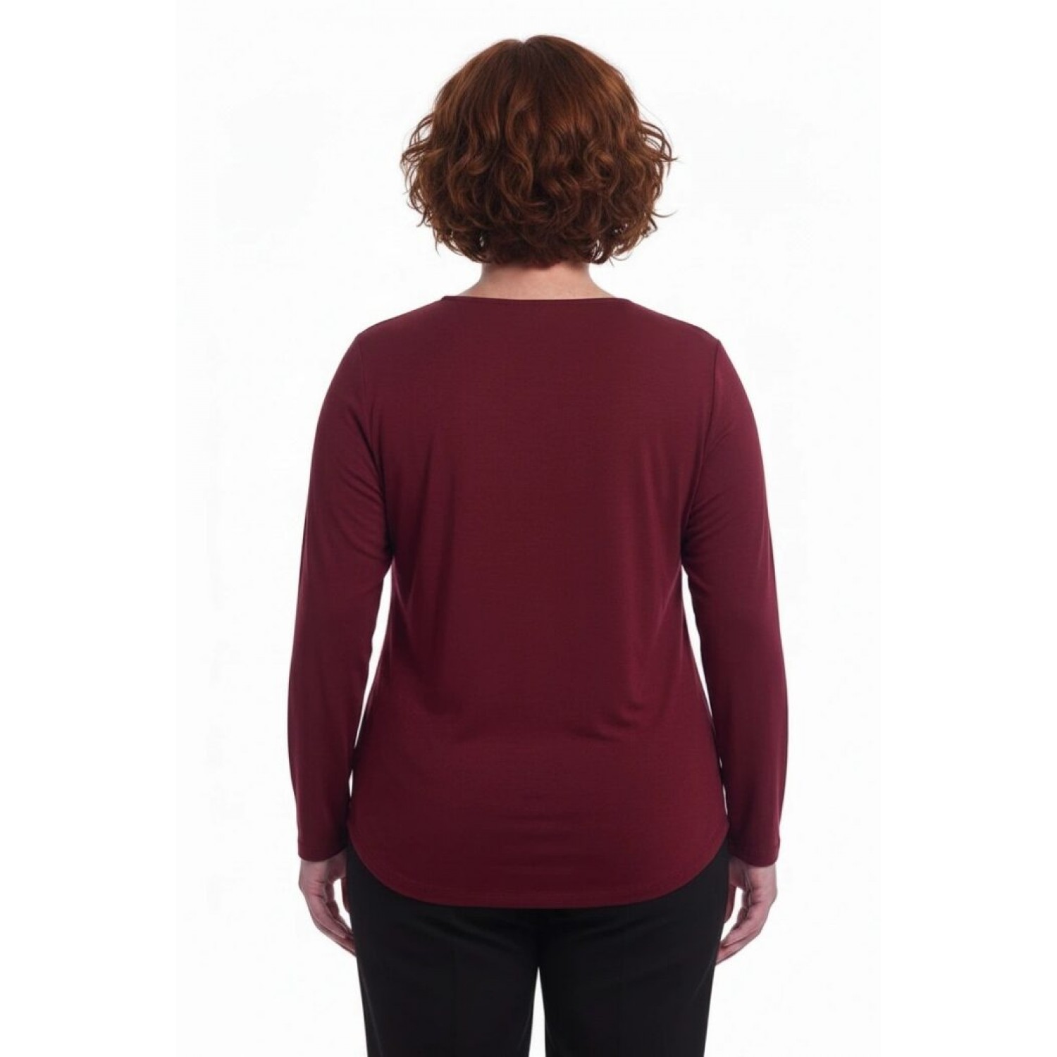 Plus Size Μπλούζα Με Suede Μπορντώ