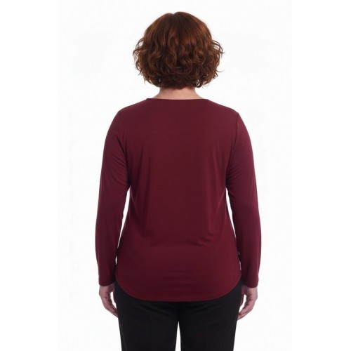Plus Size Μπλούζα Με Suede Μπορντώ