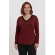 Plus Size Μπλούζα Με Suede Μπορντώ