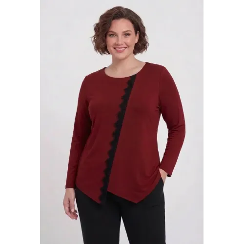 Plus Size Μπλούζα Με Δαντέλα Μπορντώ