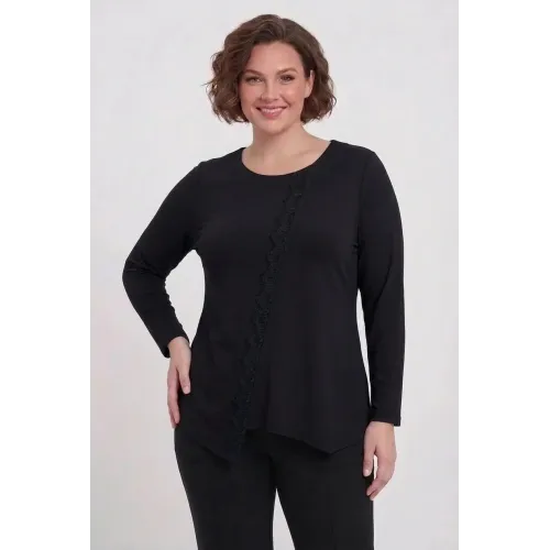 Plus Size Μπλούζα Με Δαντέλα Μαύρο