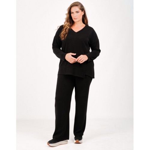 Plus Size Σετ Πλεκτό Rib Μαύρο