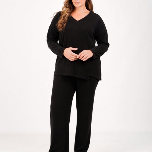 Plus Size Σετ Πλεκτό Rib Μαύρο