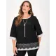 Plus Size Μπλούζα Με Δαντέλα Μαύρο Άσπρο