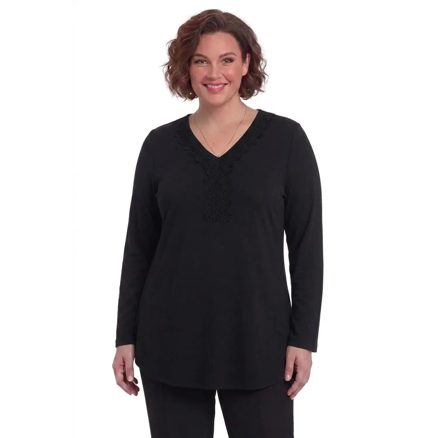 Plus Size Μπλούζα Πλεκτή Με Δαντέλα Μαύρο
