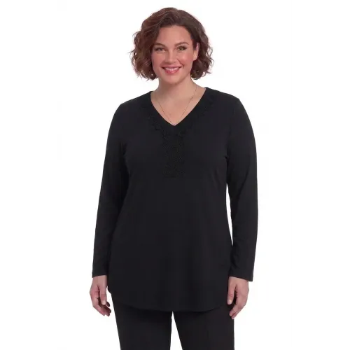 Plus Size Μπλούζα Πλεκτή Με Δαντέλα Μαύρο