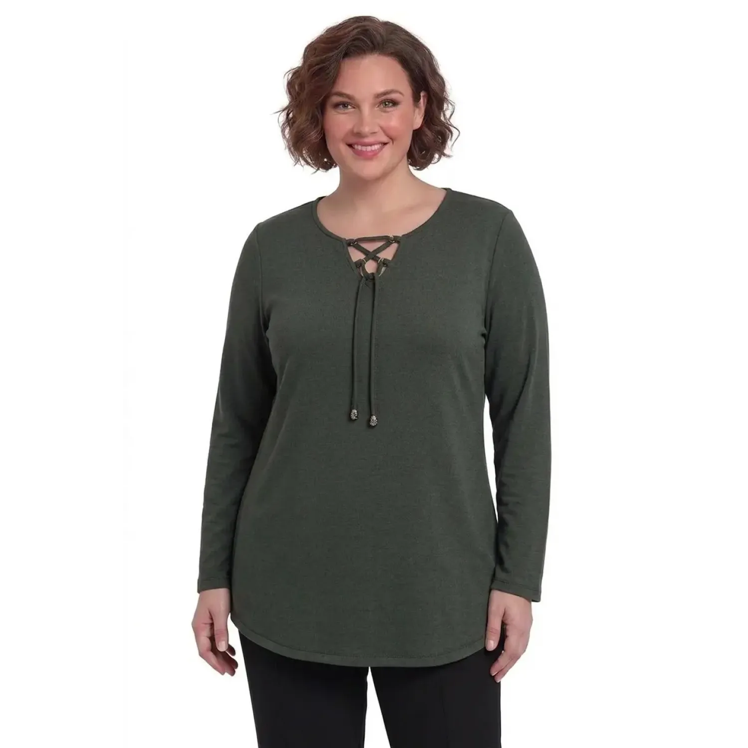 Plus Size Μπλούζα Πλεκτή Κορδόνι Olive