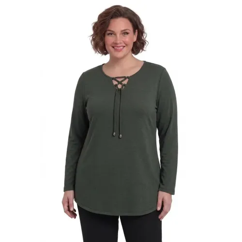Plus Size Μπλούζα Πλεκτή Κορδόνι Olive